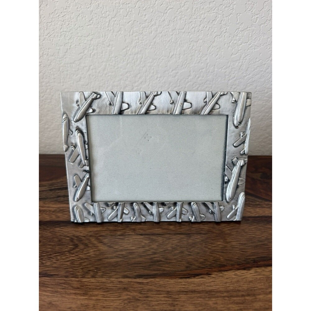 Sixtrees Pewter Picture Frame Ornate Silver Tone Metal Airplane Openwork 4 X 6